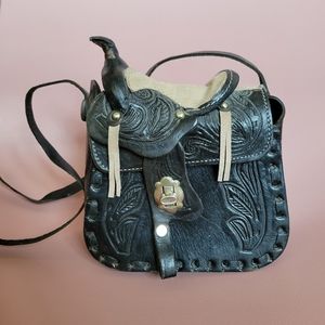 Black Leather Vintage Saddle Horse Bag